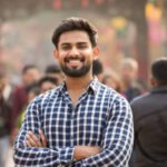 Happy Indian man at street market